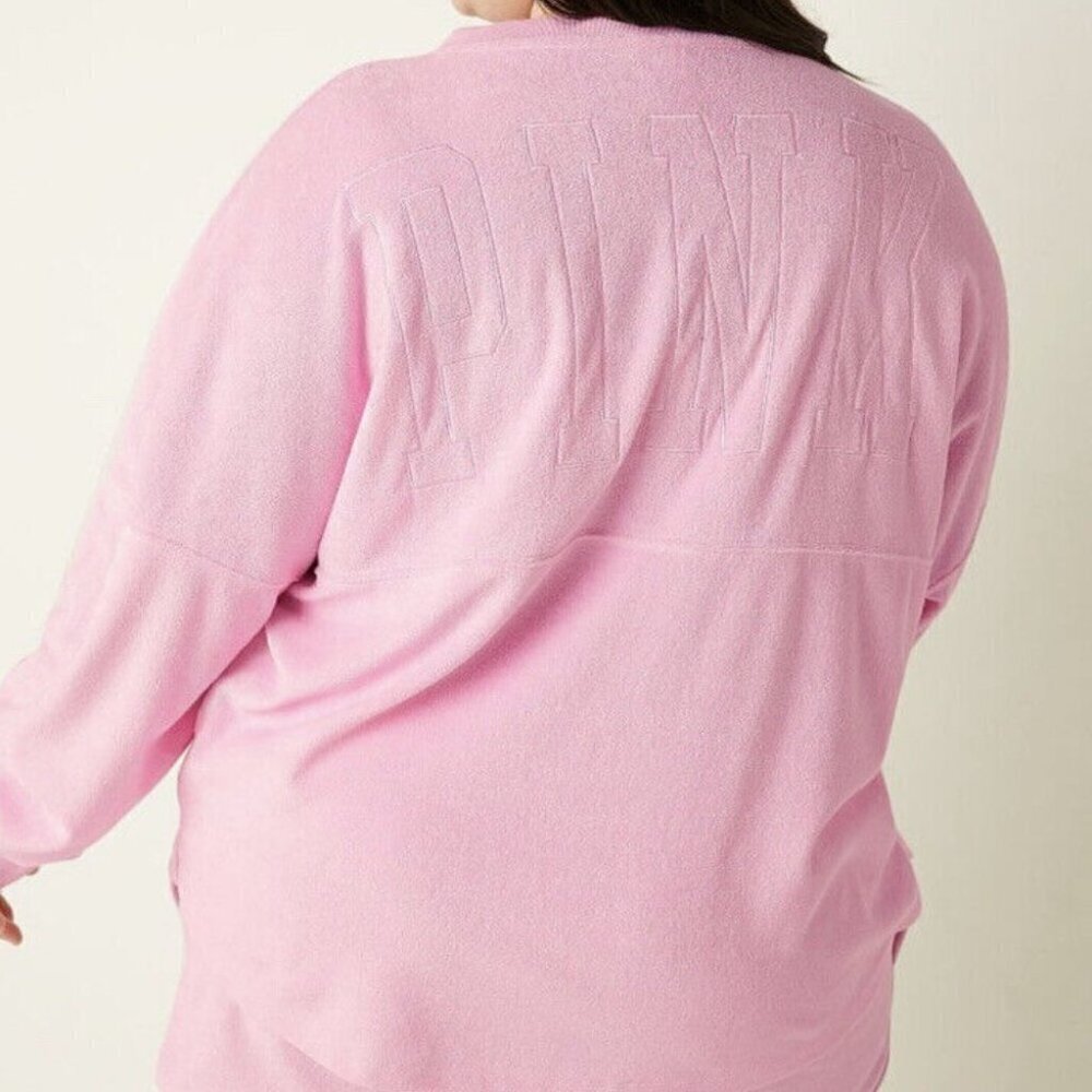Victoria's Secret PINK Varsity Beach Terry V Neck Top Cupid Pink Size Small